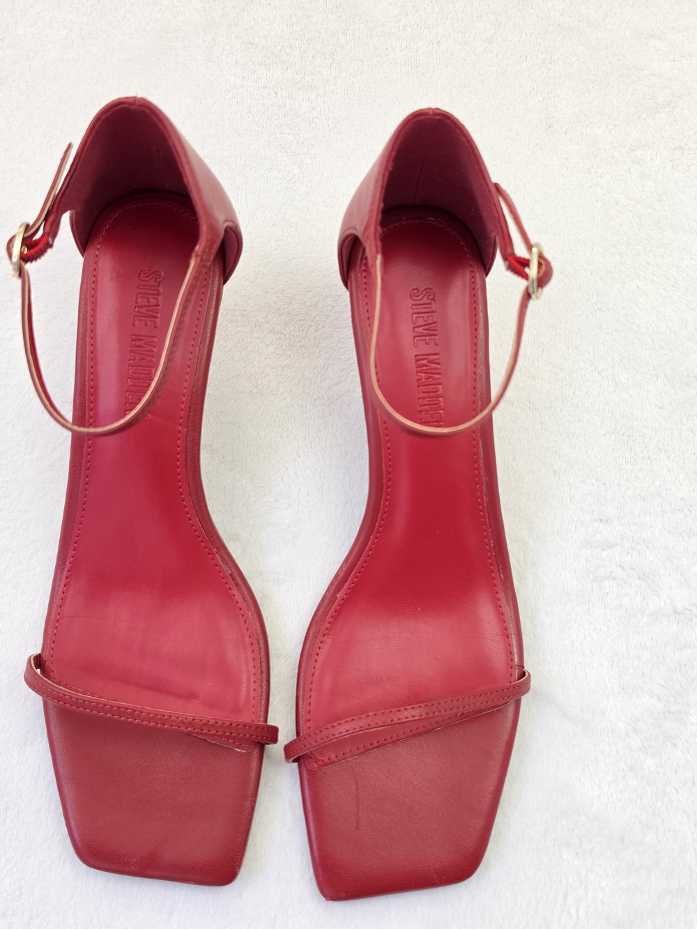 Steve Madden Red Strappy Heels Square Toe Ankle Strap Sandals Women 10